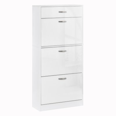 Meuble &agrave; chaussures 3 portes abattantes et tiroir coulissant blanc