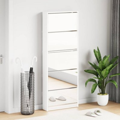 Meuble &agrave; chaussures 5 &eacute;tag&egrave;res et miroir 63x17x169,5 cm Blanc