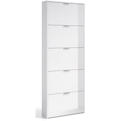 Meuble &agrave; chaussures 5 portes battantes blanc brillant - Hauteur 180 x longueur 70 x Profondeur 17 cm
