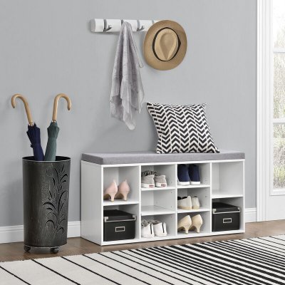 Meuble &agrave; Chaussures Armoire Rangement mdf Polyester Blanc Gris 103 x 30 x 48 cm - [en.casa]