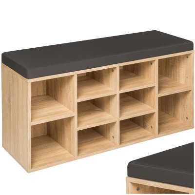 Meuble &agrave; chaussures banc effet bois de ch&ecirc;ne fonc&eacute;/marron