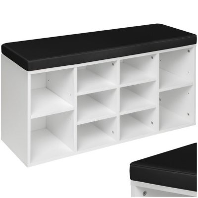 Meuble &agrave; chaussures banc effet bois noir/blanc