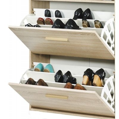 Meuble &agrave; chaussures ch&ecirc;ne - coloris rideau: rideau blanc HAPPY002CCBC