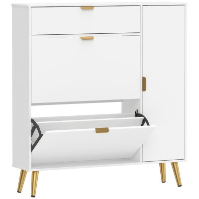 Meuble &Agrave; Chaussures Design Blanc M&eacute;tal Dor&eacute; 4 Portes 4 &Eacute;tag&egrave;res