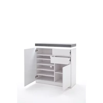 Meuble &agrave; chaussures &eacute;clairage led en laqu&eacute; blanc mat avec d&eacute;cor b&eacute;ton - l91 x h97 x p38 cm -pegane-