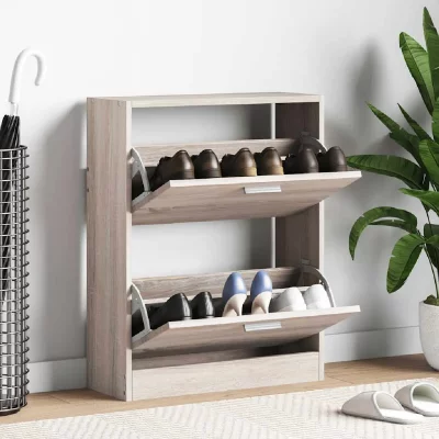 Meuble &agrave; chaussures en bois avec 2 compartiments Aspect ch&ecirc;ne