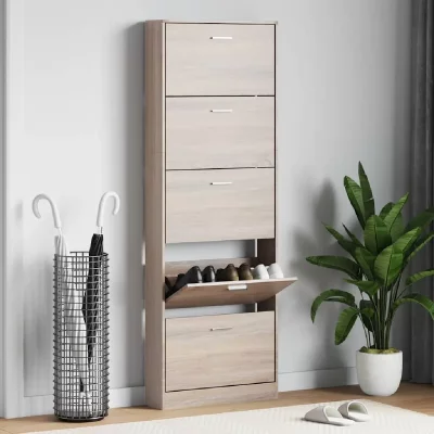 Meuble &agrave; chaussures en bois avec 5 compartiments aspect ch&ecirc;ne 241241