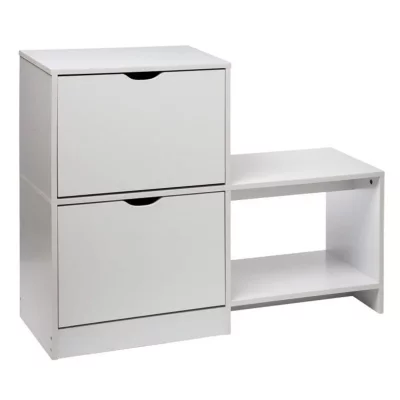 Meuble &agrave; chaussures en bois coloris blanc - L.100 x P.32 x H.80 cm --