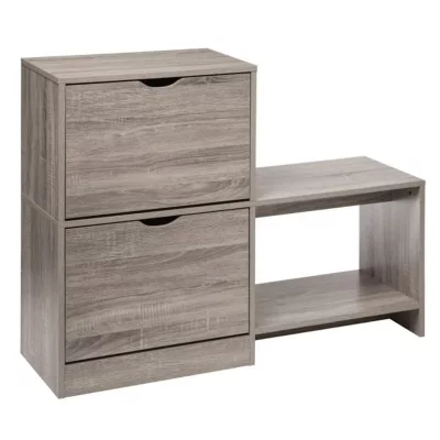 Meuble &agrave; chaussures en bois coloris gris - L.100 x P.32 x H.80 cm --