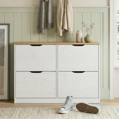 Meuble &agrave; chaussures en pin BASIL, 2x2 abattants, lasur&eacute; blanc et brun