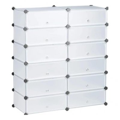 Meuble &agrave; chaussures &eacute;tag&egrave;re armoire rangement avec 12 casiers 24 paires transparent 13_0001634