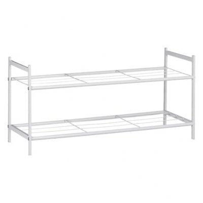 Meuble &agrave; chaussures &eacute;tag&egrave;re avec 2 &eacute;tages en m&eacute;ta 6 paires blanc helloshop26 13_0001639_2 