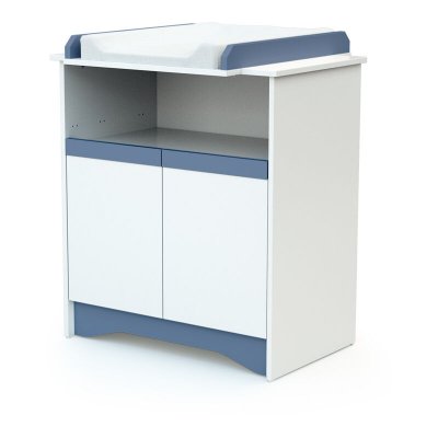 AT4 Meuble &agrave; langer b&eacute;b&eacute; blanc et bleu en bois cotillon 3294459037183