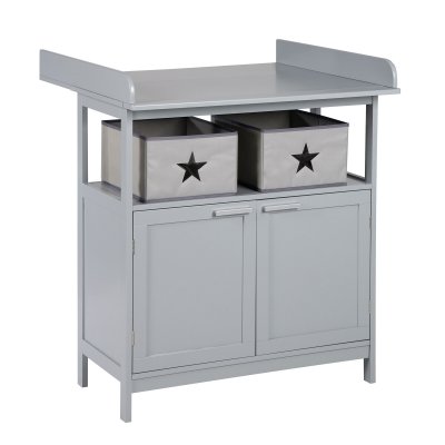 ROBA Meuble &agrave; langer b&eacute;b&eacute; en bois gris 2 portes + 2 bo&icirc;tes de rangement Hamburg
