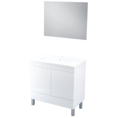 Meuble &agrave; poser LANCELO - L80cm - Blanc - Laqu&eacute; brillant - Livr&eacute; mont&eacute;