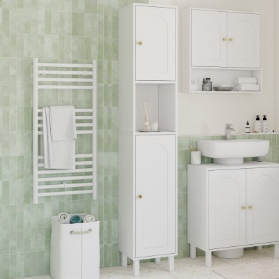 Meuble armoire colonne salle de bain 2 portes 1 niche bois blanc