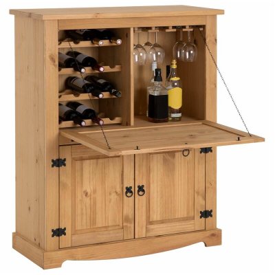 Meuble bar &agrave; vin en pin TEQUILA style mexicain, finition teint&eacute;e/cir&eacute;e