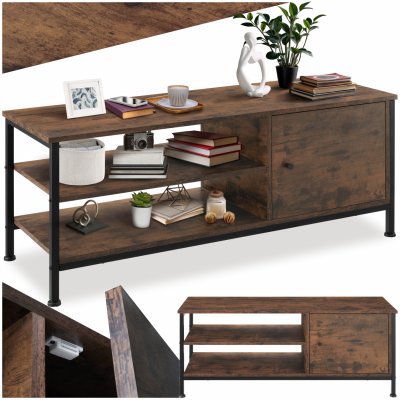TECTAKE Meuble bas Durban 110x40x45,5cm - Bois fonc&eacute; industriel, rustique