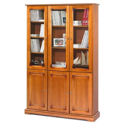 Meuble Biblioth&egrave;que Merisier 6 Portes 