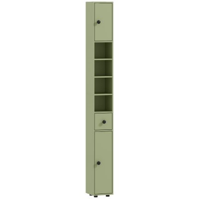 Meuble colonne salle de bain 2 portes 2 &eacute;tag&egrave;res 4 niches tiroir vert