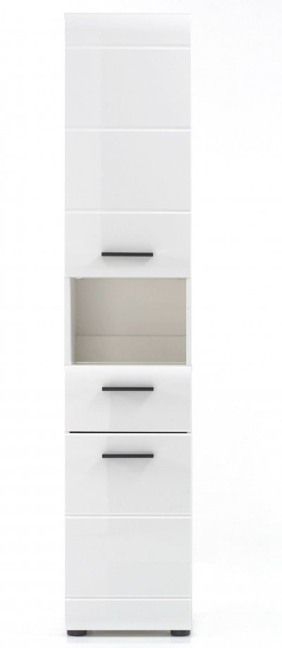 Meuble colonne salle de bain blanc brillant 2 portes 1 tiroir Kinzo 30 cm