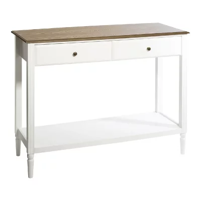 Meuble Console 2 Tiroirs en Bois Blanc et Naturel H 85 cm