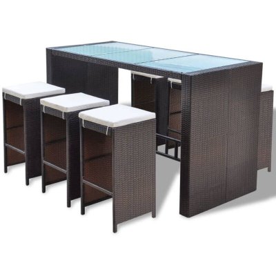 Meuble de bar de jardin 7 pcs et coussins R&eacute;sine tress&eacute;e Marron