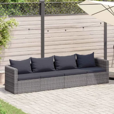 VIDAXL Meuble de jardin 4 pcs avec coussins Gris R&eacute;sine tress&eacute;e  n/a