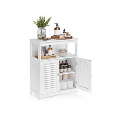 Meuble de rangement blanc 2 portes persiennes et 1 niche - L60 x H80cm