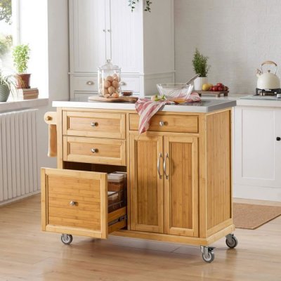 Meuble de Rangement Cuisine Buffet de Cuisine Roulant Desserte sur roulettes en Bambou FKW70-N Sobuy