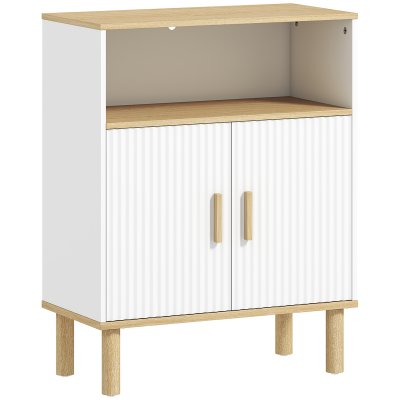 Meuble de salle de bain 2 portes &eacute;tag&egrave;re r&eacute;glable bois blanc naturel