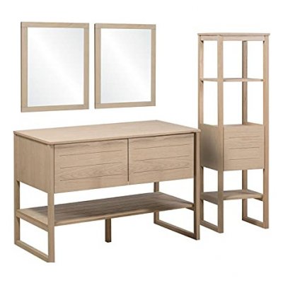 Meuble de salle de bain avec colonne et miroirs effet bois clair