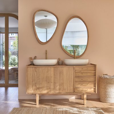Meuble de salle de bain en mindi massif 135 cm FIFTIES