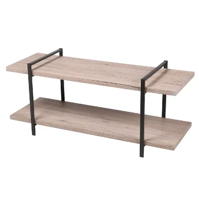 FORNORD Meuble de t&eacute;l&eacute;vision bois MDF et m&eacute;tal noir 2 &eacute;tages