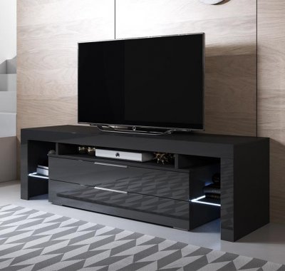 MUEBLES BONITOS Meuble de t&eacute;l&eacute;vision noir avec tiroirs et lumi&egrave;res LED Sayen Domensino