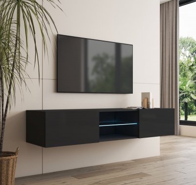 DESIGN AMEUBLEMENT Meuble de t&eacute;l&eacute;vision suspendu avec &eacute;tag&egrave;res de couleur noire Tenon Domensino
