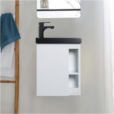 Meuble lave-mains blanc vasque noire HAMPTON - Noir