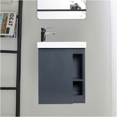 Meuble lave-mains gris vasque blanche hampton - Blanc