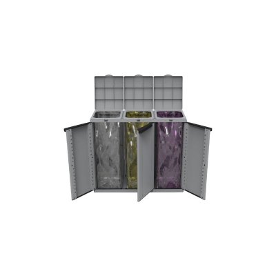 TERRY Meuble poubelle 102 x 39 x h89 cm 3 portes d&eacute;chets tri s&eacute;lectif 