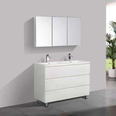 Meuble salle de bain design double vasque VERONA largeur 120 cm blanc laqu&eacute;