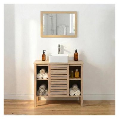 Meuble simple vasque TALIX sur pieds en ch&ecirc;ne naturel 90 cm