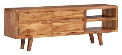 HELLOSHOP26 Meuble t&eacute;l&eacute; buffet tv t&eacute;l&eacute;vision design pratique bois d'acacia avec portes sculpt&eacute;es 117 cm 2502119