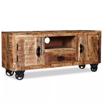 HELLOSHOP26 Meuble t&eacute;l&eacute; buffet tv t&eacute;l&eacute;vision design pratique bois de manguier brut 120 cm 2502131