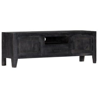 HELLOSHOP26 Meuble t&eacute;l&eacute; buffet tv t&eacute;l&eacute;vision design pratique noir 118 cm bois de manguier massif 2502203