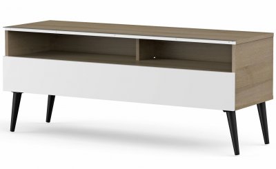 MELICONI Meuble tv 1 porte 2 niches bois clair et blanc yvanna 120 cm