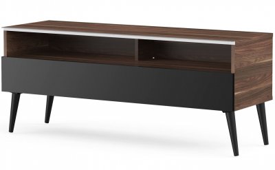 MELICONI Meuble tv 1 porte 2 niches bois fonc&eacute; et noir karlstad 120 cm