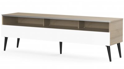 MELICONI Meuble tv 1 porte 3 niches bois clair et blanc solna 160 cm