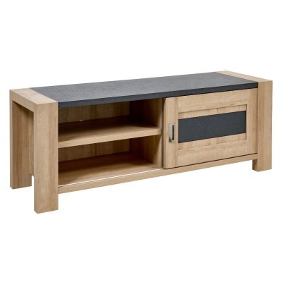 ALTOBUY Meuble Tv 1 Porte Coulissante Finition Ch&ecirc;ne Et Gris Ardoise - Olympe