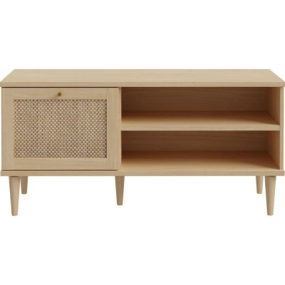 HOMIFAB Meuble tv 1 porte en cannage et effet ch&ecirc;ne 119 cm - luisa