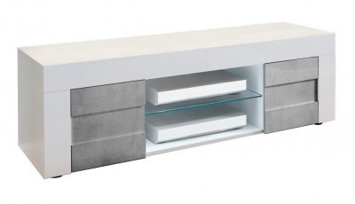 LES TENDANCES Meuble tv 138cm 140 2 portes aragona blanc laqu&eacute; et gris b&eacute;ton
